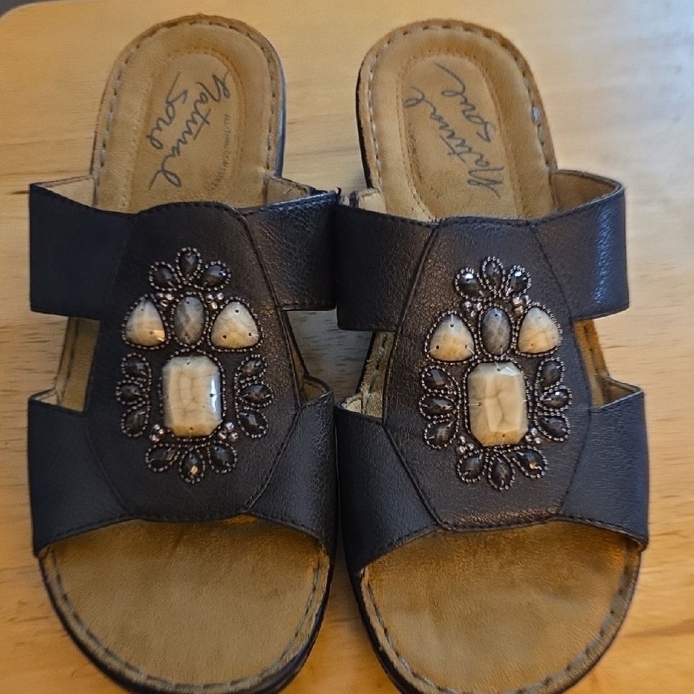 Natural Soul Black Mules with Embellishments